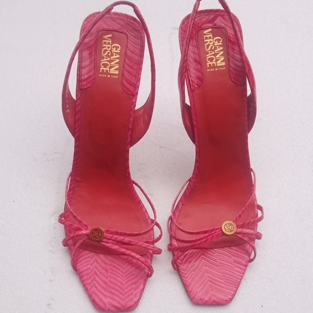 Versace Striped Sexy Strappy 4" Sling-back Heels, Size 9.5 (US) - Picture 6 of 15
